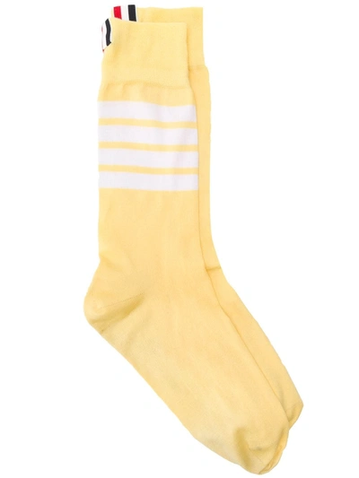 Thom Browne 4-bar Mid-calf Cotton Socks In Yellow
