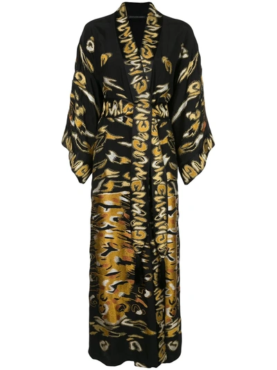 Josie Natori Couture Embroidered Dressing Gown In Black