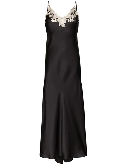 La Perla Maison Lace Trim Silk Nightdress In Black