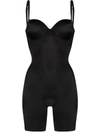 Spanx Suit Your Fancy Strapless Convertible Underwire Mid-thigh Bodysuit In Very Black