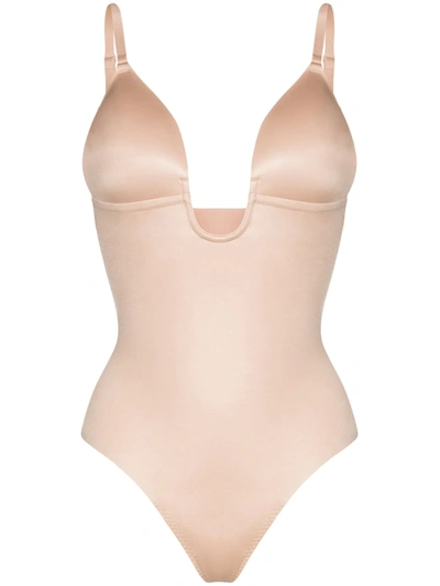 Spanx Suit Your Fancy Plunge Low Back Thong Bodysuit In Nude
