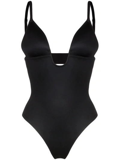 Spanx Suit Your Fancy Plunge Low-back Thong Bodysuit In Very Black