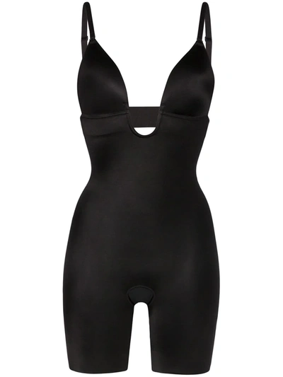 Spanx Suit Your Fancy Plunge Low-back Mid-thigh Bodysuit In Black