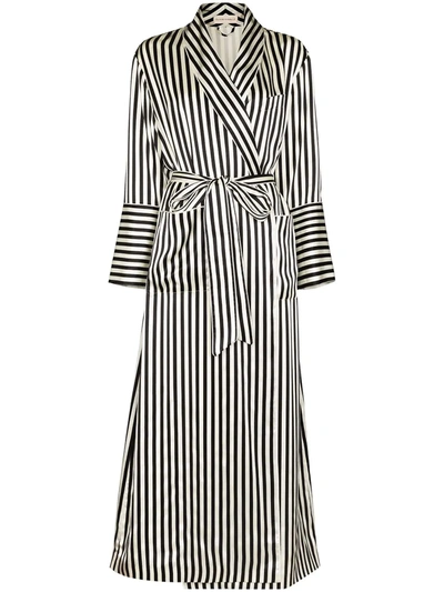 Olivia Von Halle Capability Nika Striped Silk-satin Dressing Gown In Weiss