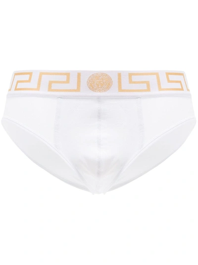 Versace Greca Border Briefs In White