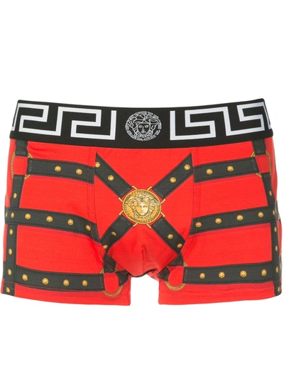 Versace Harness Print Boxer Shorts In Red