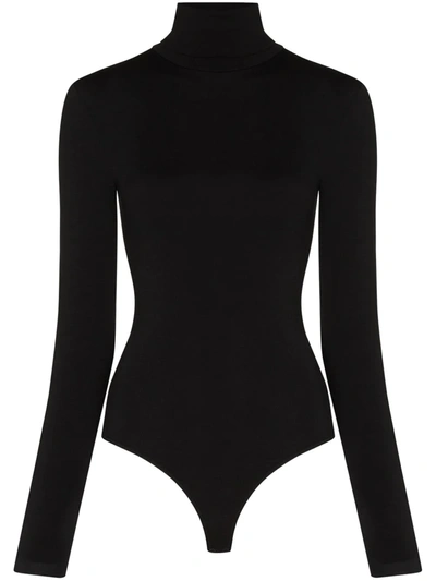Wolford Colorado Cotton-blend Turtleneck Bodysuit In Black