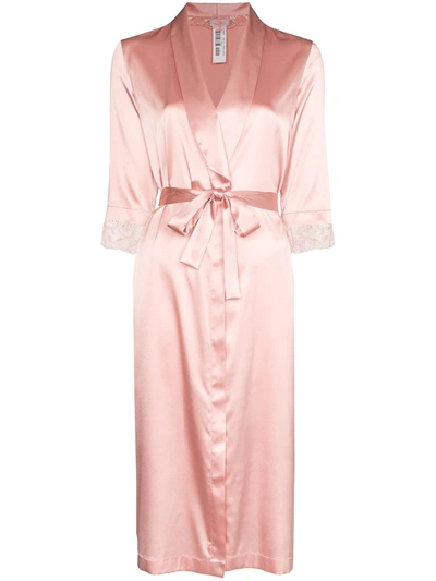 La Perla Adele Lace Silk Dressing Gown In Pink