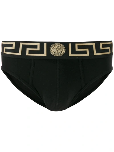 Versace Black Greca Border Swim Briefs In Blue