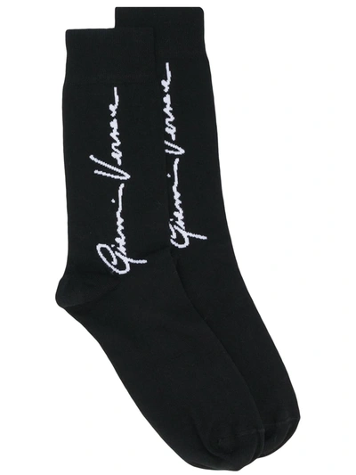 Versace Gianni  Embroidered Socks In Black