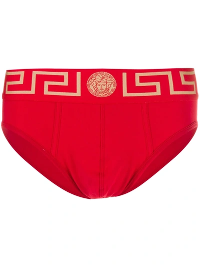 Versace Medusa Greek Key Briefs In Red