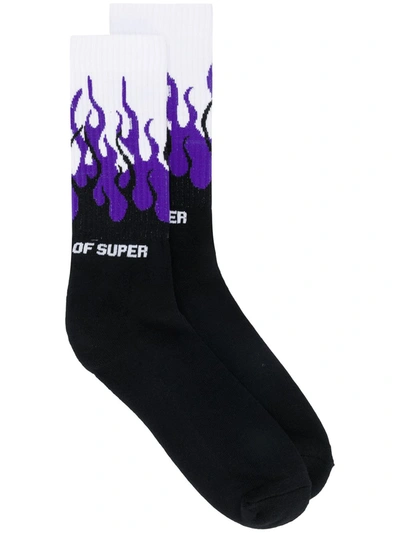 Vision Of Super Black Socks Purple Flames