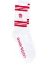Alexander Mcqueen White & Red Stripe Skull Sport Socks In White
