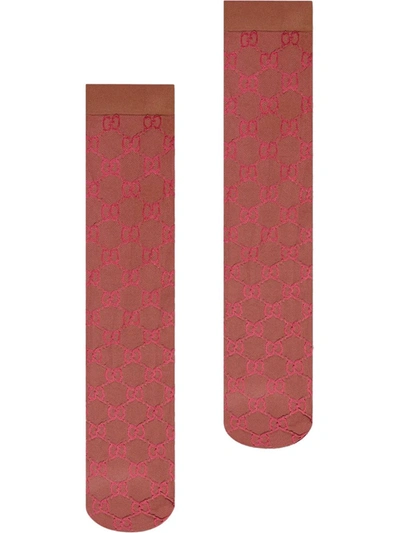 Gucci Gg Pattern Knee-high Socks In Red