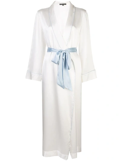 Kiki De Montparnasse Amour Long Silk Robe In Ivory Blue