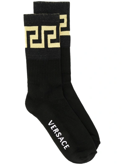 Versace Greek Key Pattern Socks In Black