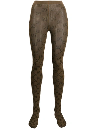 Gucci Strumpfhose Mit Gg-muster In Brown