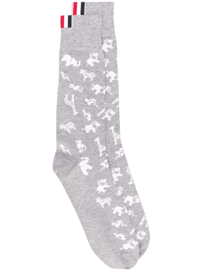 Thom Browne Multi-icon Mid-calf Socks In Grey
