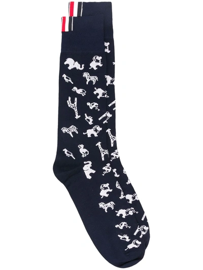 Thom Browne Animal Pattern Socks In Blue