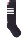 Thom Browne Black 4-bar Stripe Mid-calf Socks In Blue
