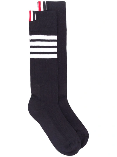 Thom Browne Black 4-bar Stripe Mid-calf Socks In Multi-colored