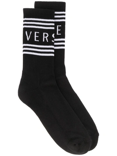 Versace 90s Vintage Logo Socks In Black