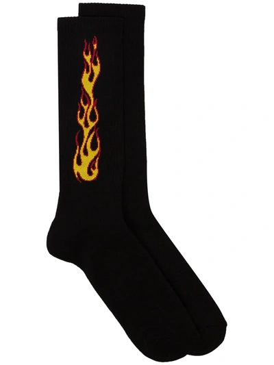 Palm Angels Flame Intarsia Knit Socks In Black