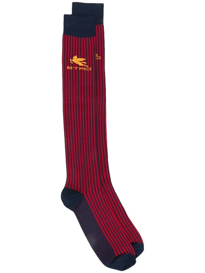 Etro Colour Block Striped Socks In Red