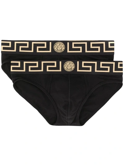 Versace Two-pack Black Greca Border Briefs In Various