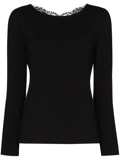 La Perla Lace-trimmed Cotton-blend Jersey Pyjama Top In Schwarz