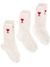 Ami Alexandre Mattiussi Heart-embroidered Three-pair Sock Pack In White
