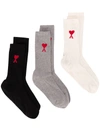 Ami Alexandre Mattiussi Three-pack Logo-embroidered Ribbed Cotton-blend Socks In Multicolour