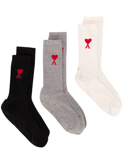 Ami Alexandre Mattiussi Three-pack Multicolor Ami De Coeur Socks