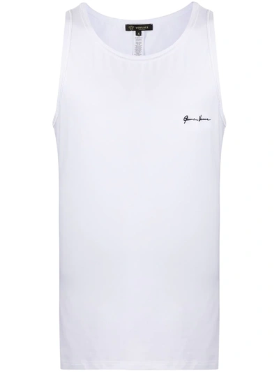 Versace Embroidered Logo Tank Top In White