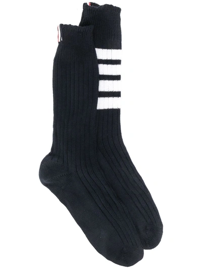 Thom Browne 4-bar Mid-calf Wale Cotton Socks In Blue