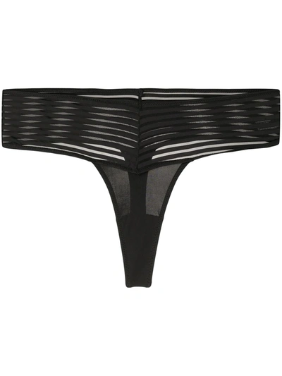 Maison Close Striped Thong In Black