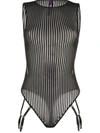 Maison Close Striped Bodysuit In Black