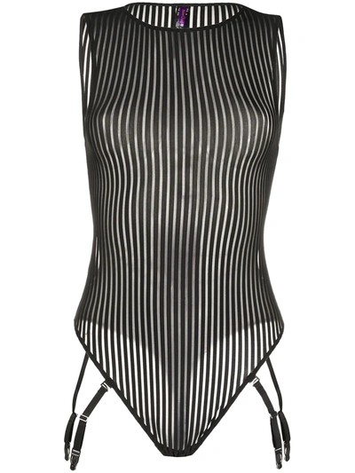 Maison Close Striped Bodysuit In Black
