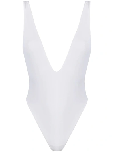 Maison Close Thong V-neck Bodysuit In White