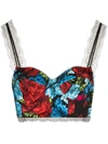 VERSACE FLORAL-PRINT LACE BUSTIER TOP