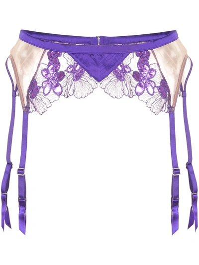 Fleur Du Mal Lace Embroidered Garter In Purple