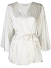 Fleur Du Mal Angel Sleeve Embroidered Silk Robe In White