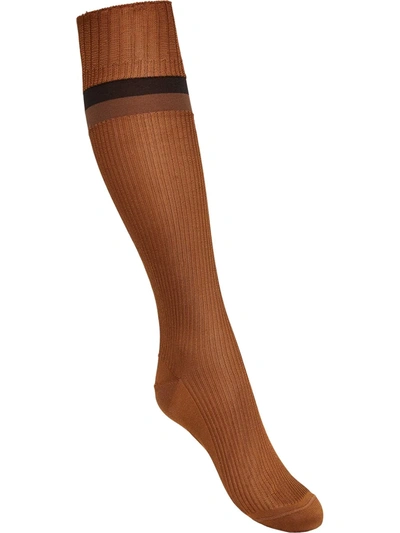 Fendi Jacquard Pequin Striped Socks In Brown