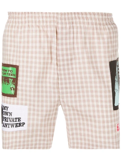 Raf Simons Patch Detail Checked Boxers In Brown