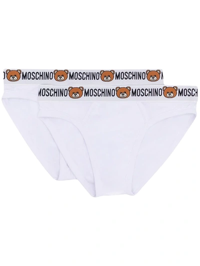 Moschino Bear And Logo Band Briefs In White