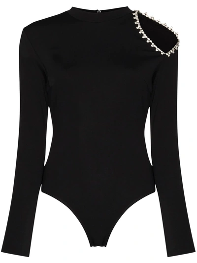 Area Crystal Embellished Cut-out Bodysuit In Black