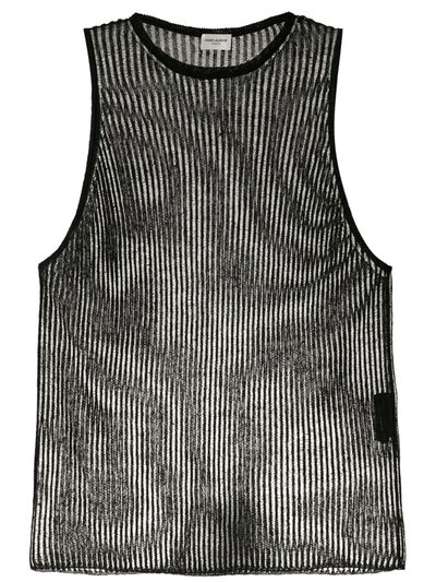 Saint Laurent Sheer Ribbed Tank Top In Black