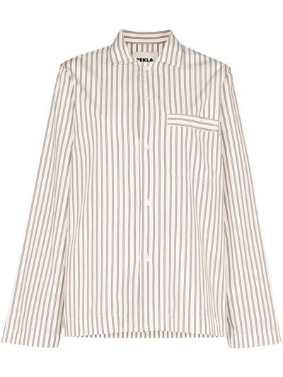 Tekla Brown & Off-white Stripe Pyjama Shirt In Weiss