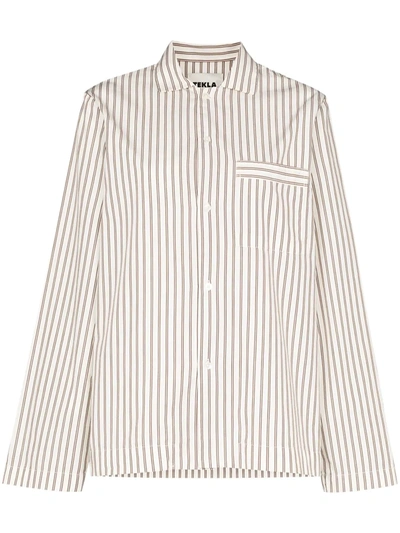 Tekla Brown & Off-white Stripe Pyjama Shirt