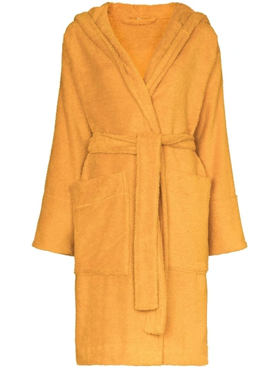 Tekla Hooded Organic Cotton Dressing Gown In Yellow